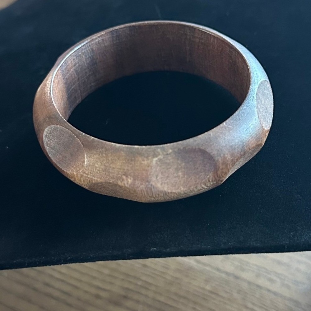 Vintage Carved Wood Bangle Bracelet Faceted Dimpled Geometric Boho‎ Brown Chunky